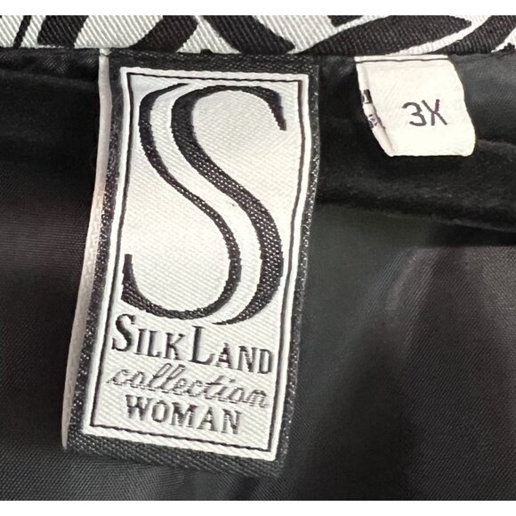 Silk Land Womens 3X Black White Geometric Print Jacket Front Hook Eye Closure - Picture 5 of 8